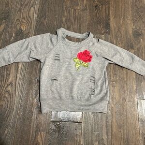 Boutique Gray Sweatshirt with Red Rose Embroidery and Distressed Design Size 3T